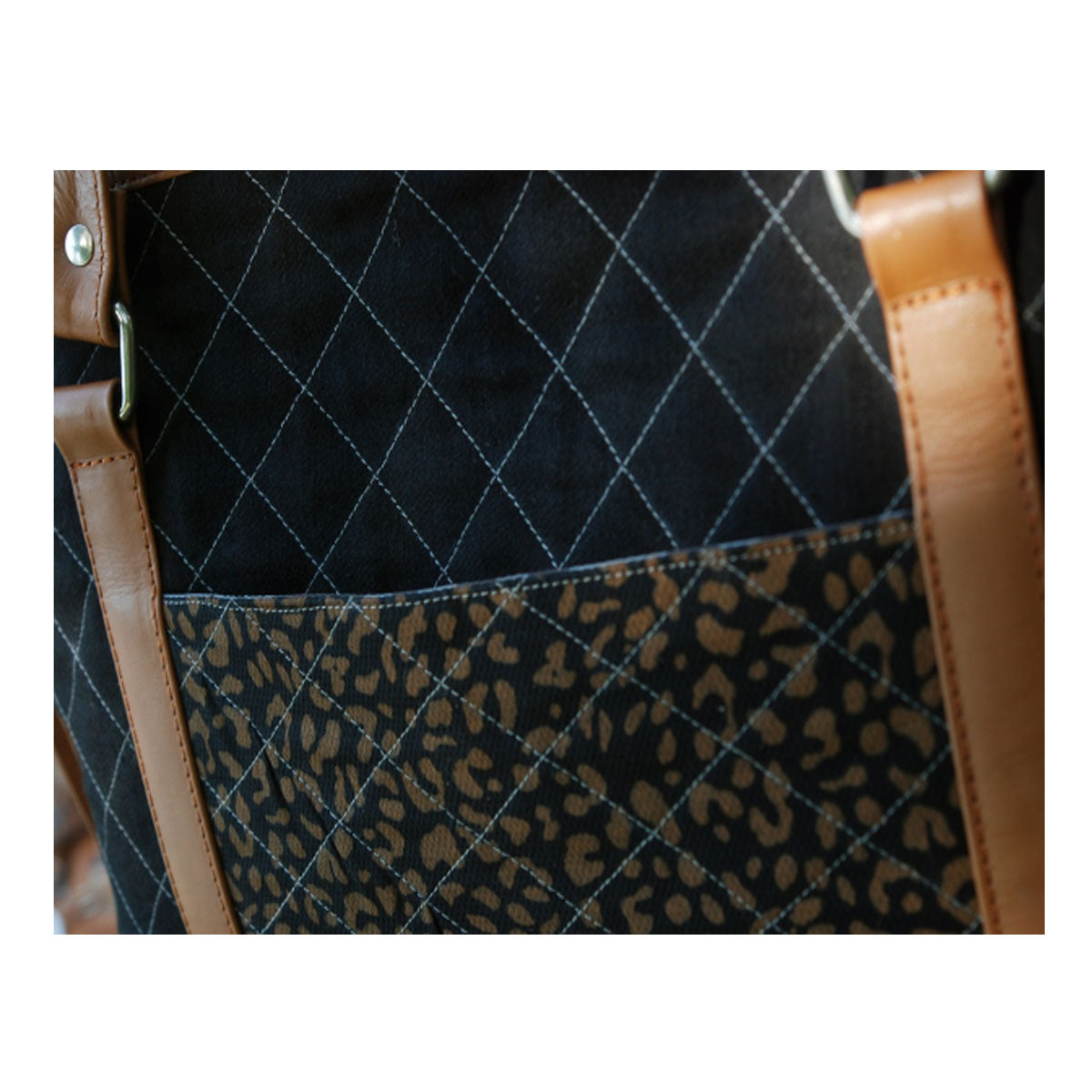 Denim Kilim Leather Black Bean Bag-2